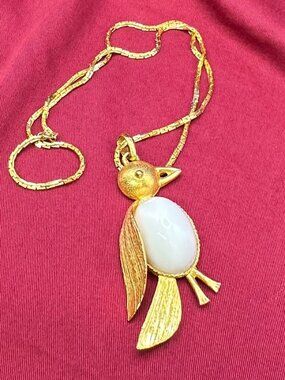 Rare!  VTG Mid-Century Jeanne Gans Gold-Tone Pendant Necklace